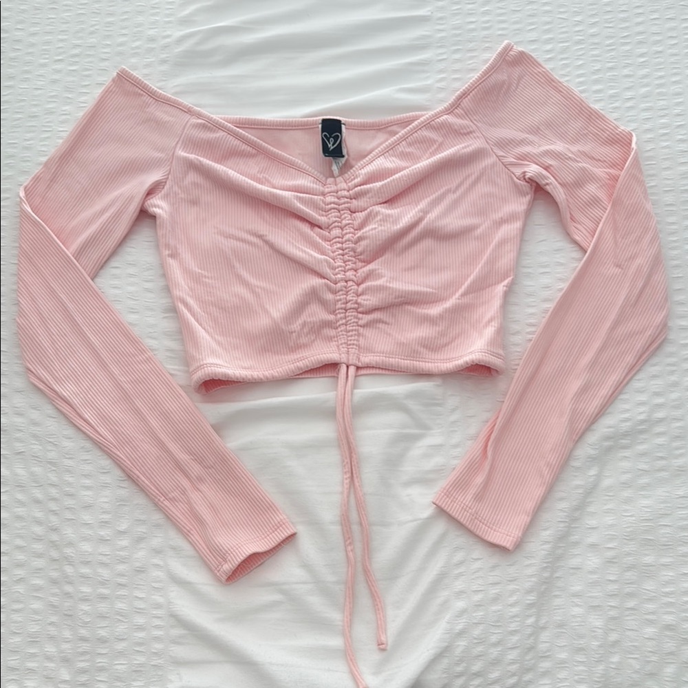 Windsor light pink ribbed Ruched Off-Shoulder long sleeve Top size medium